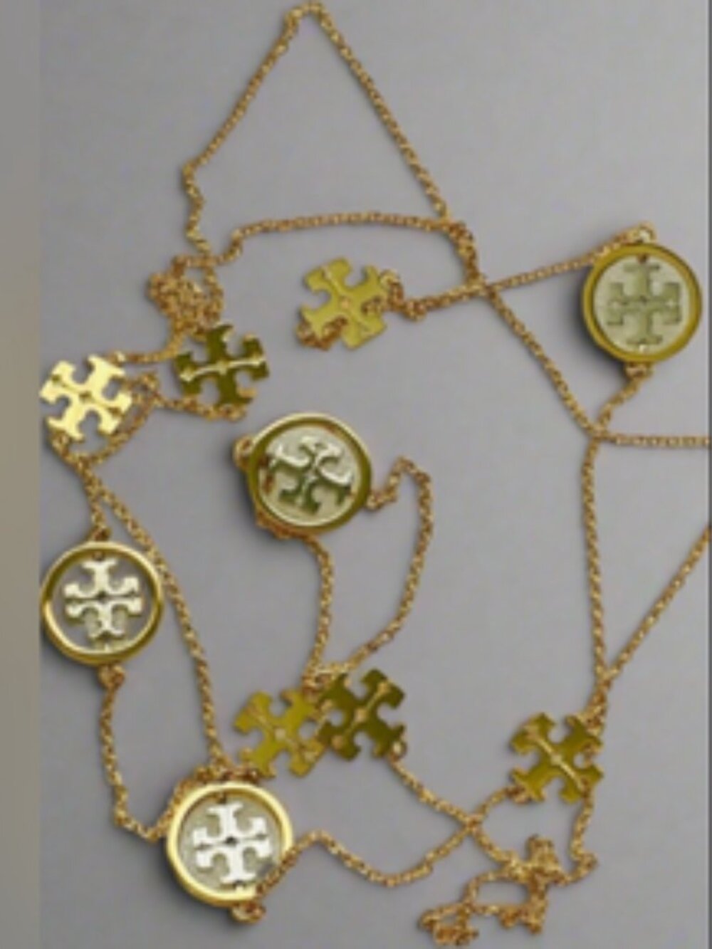 NWOT Tory Burch Miller Long Gold & Silver Logo Chain Necklace - Picture 3 of 5